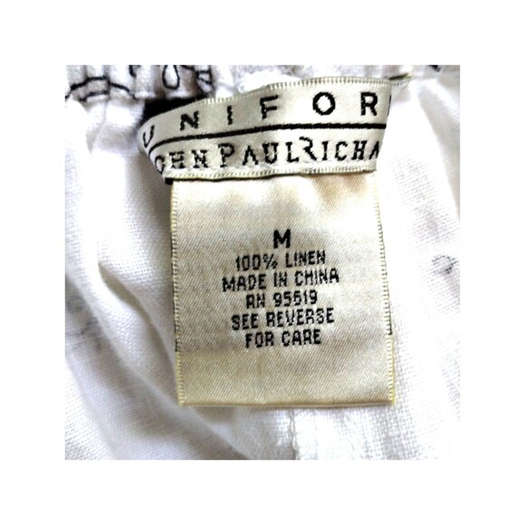 White Black Paisley Linen Size M Crop Wide Leg Clean Girl Resort Old Money - Picture 6 of 7